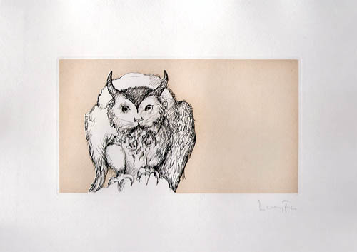 Leonor Fini - Les Etrangers - Le Nycticorax Mystica Idealis - 1976 color etching